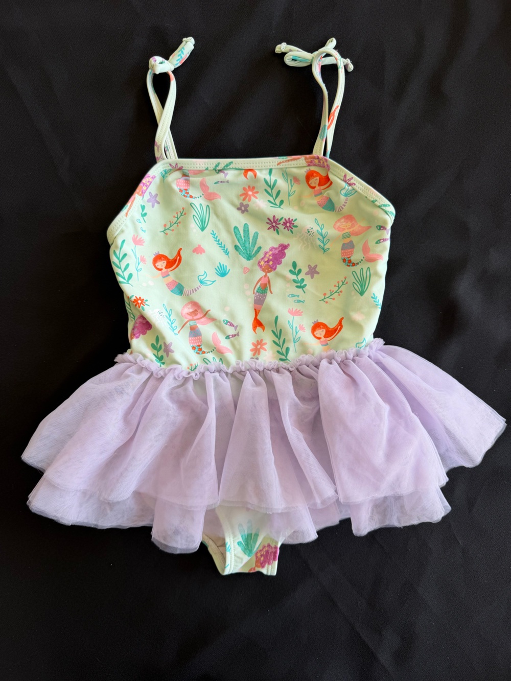 Ruffle Butts Mint Mermaid Print One-Piece with Lavender Tulle Skirt